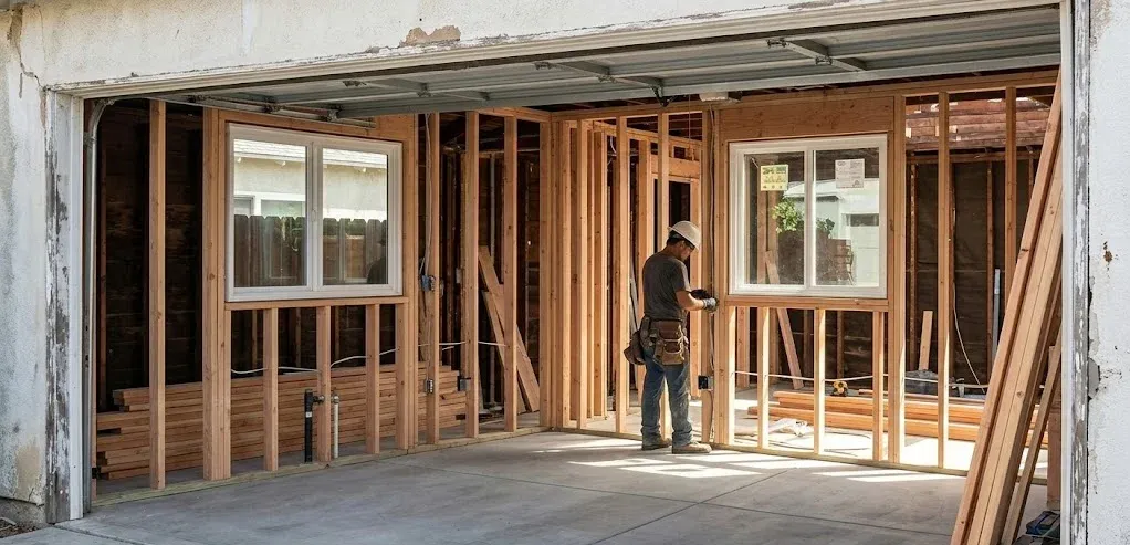 Garage conversion framing in Glendale – Villa Bella Construction