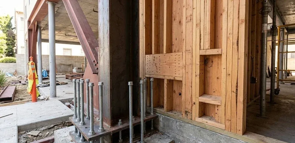 Soft story retrofit shear wall and anchors in Pasadena – Villa Bella Construction